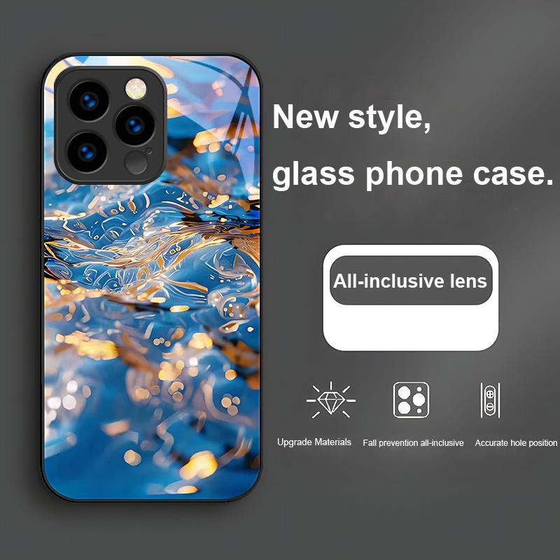 Kleurrijke golven blauw telefoonhoesje van gehard glas voor iPhone 16 Plus 15 14 13 12 Mini 11 Pro Max X XS XR 7 8 Plus 2022