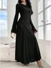 2026 European Chic Trumpet Sleeve Slim Fit Elastic Wrinkled Dress