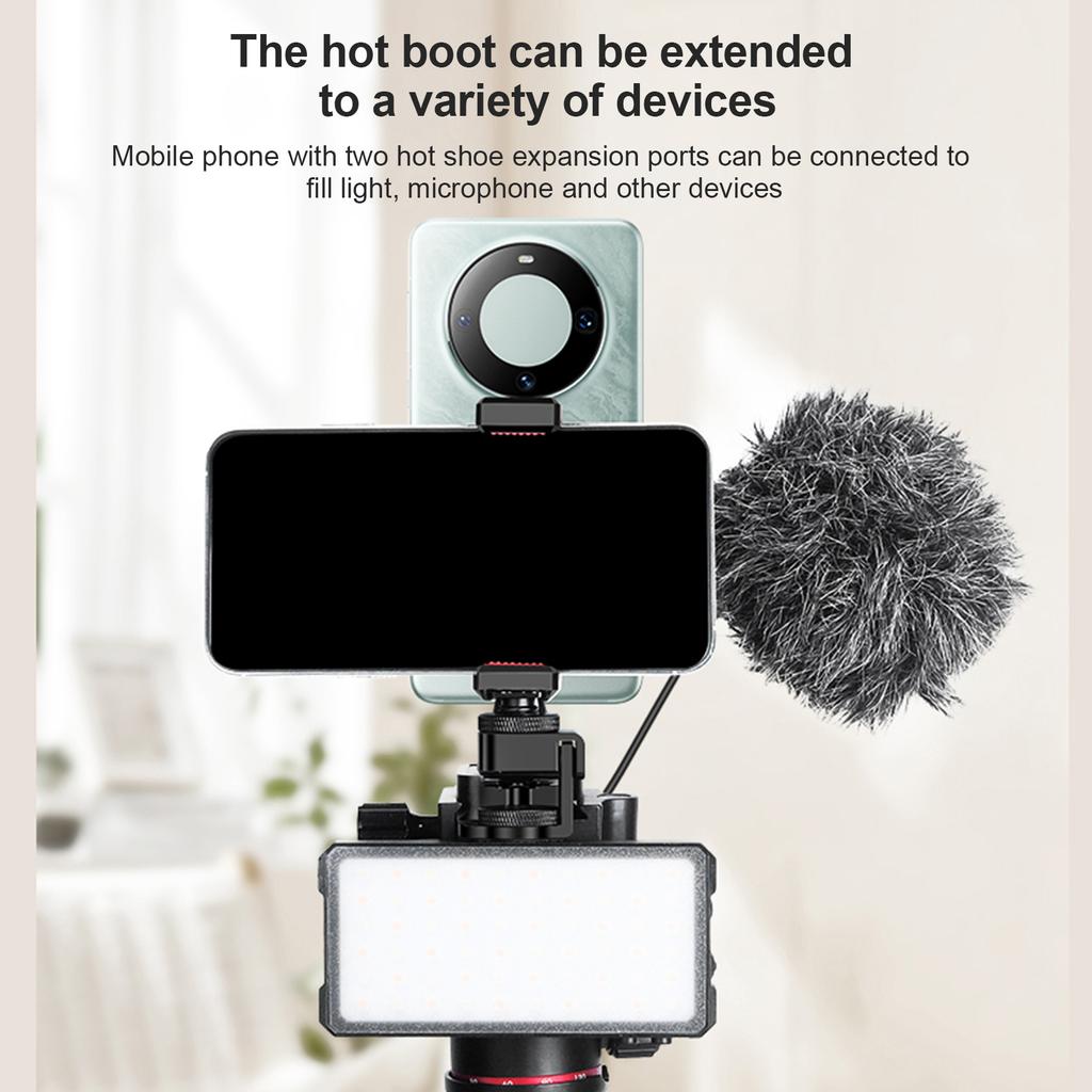 Portable Phone Tripod Mount Metal Phone Mount for Tripod with Dual Phone Holder Cold Shoe Mounts
