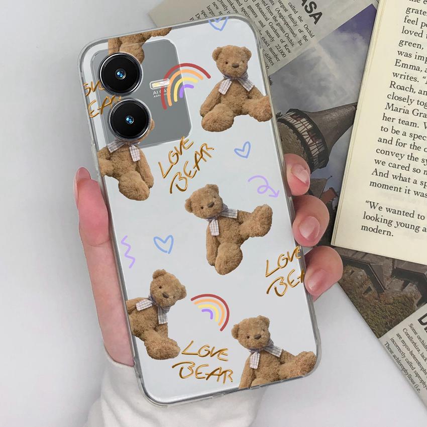 Ultra Thin Clear Phone Cases For Vivo Y22S Y27 Y33 Y35 Y36 Y37 Beautiful Heart Pattern Soft Silicone Super Shockproof Shell For Vivo Handphone Covers