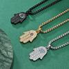 Classic Fatima Hand Studded with Diamond Titanium Steel Unisex Pendant Necklace Jewelry