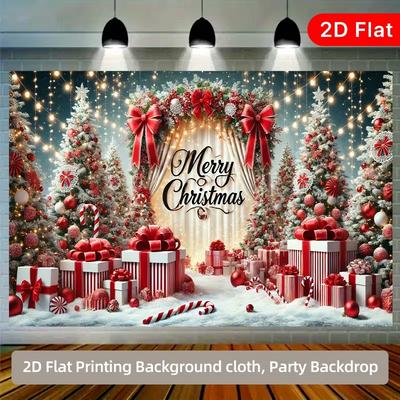 2D Festive Christmas Backdrop with Presents, Candy Canes & Xmas Trees