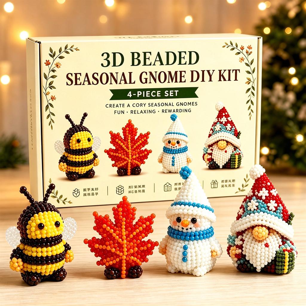 3D Perlen Saison-Gnom DIY-Set 4-teilig Handgefertigtes Perlenbastelset für Anfänger und Erwachsene Heimdekoration und Geschenk