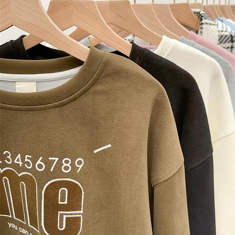 Large American Print Round Neck Long Sleeve Pullover Sweater