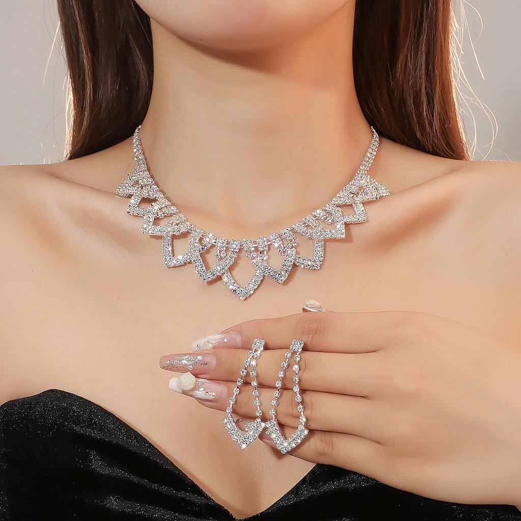 Minimalist Rhinestone Wedding Jewelry Set: European & American Style Necklace and Earrings for Brides