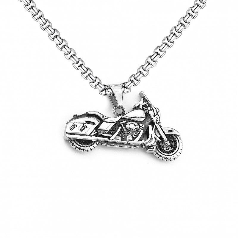 European and American Jewelry Titanium Steel Motorcycle Pendant Necklace Trendy Men's Retro Pendant