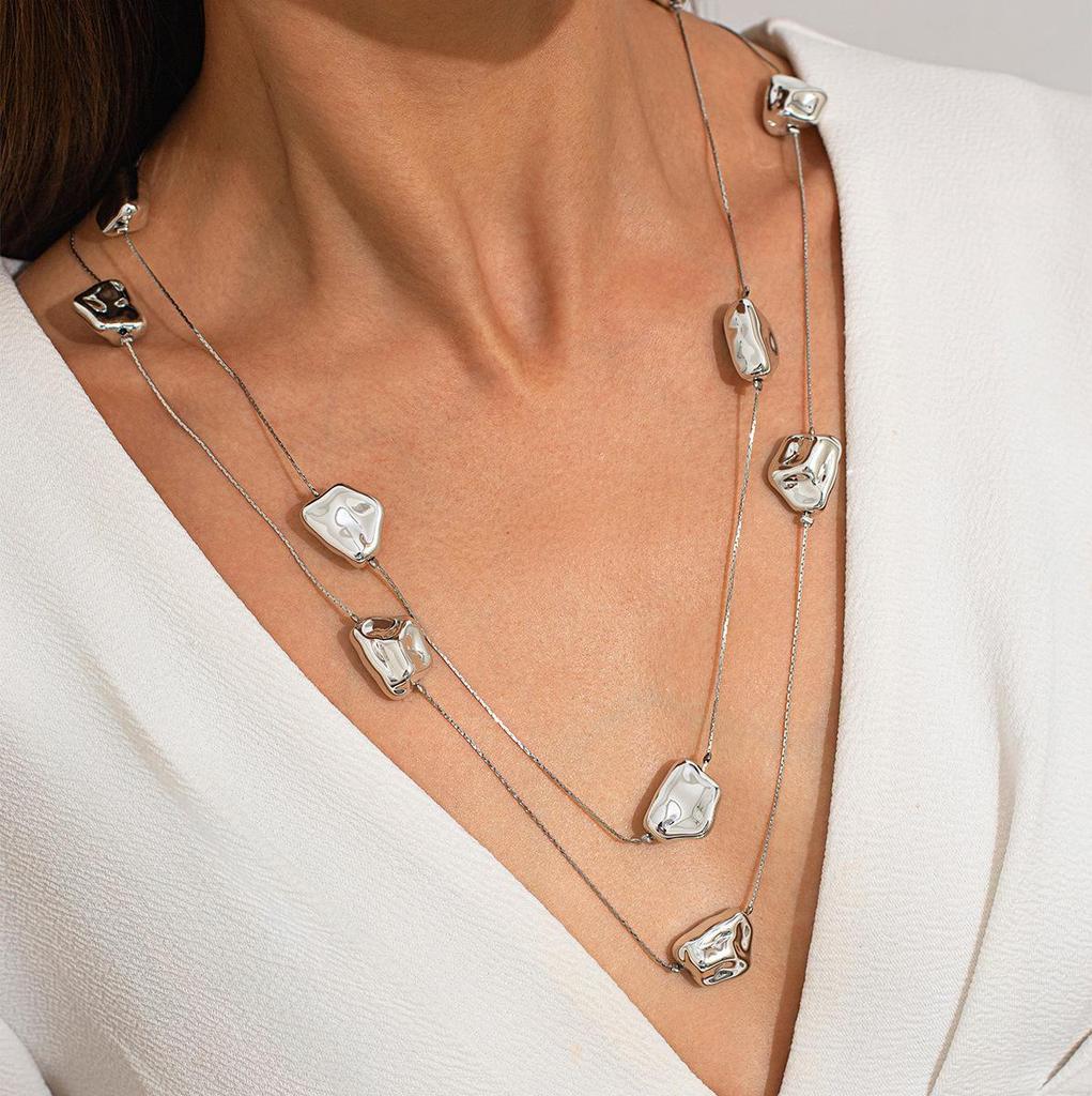 Bijuterii multistrat europene și americane: Set de colier cu lanț de aur neregulat din 2 bucăți