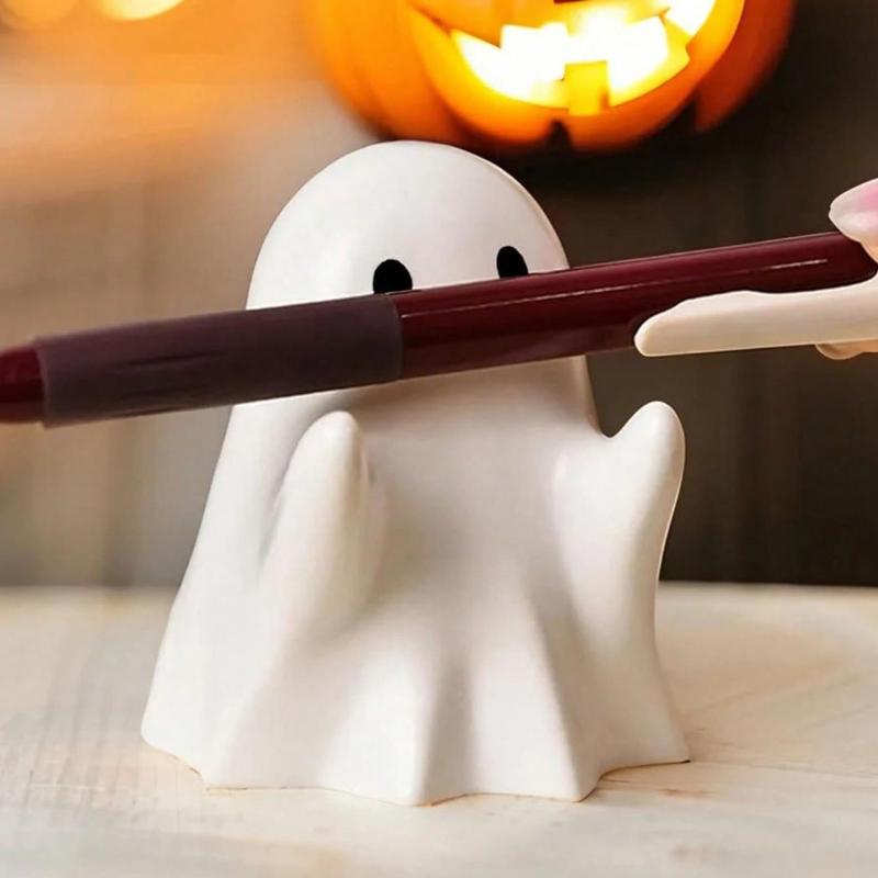 1pc Cute Ghost Pen Holder,Multifunctional Creative Ghost-Shaped Pen Holder,Ghost Stress Relief Decor, 3D Printed Pencil Spooky Ghost Figurine Design