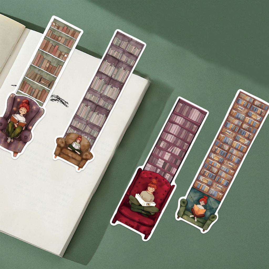 30Pcs Cartoon Girl Reading Series Simple Handheld Art Creative Material Ins Reading Paper Bookmark Diy