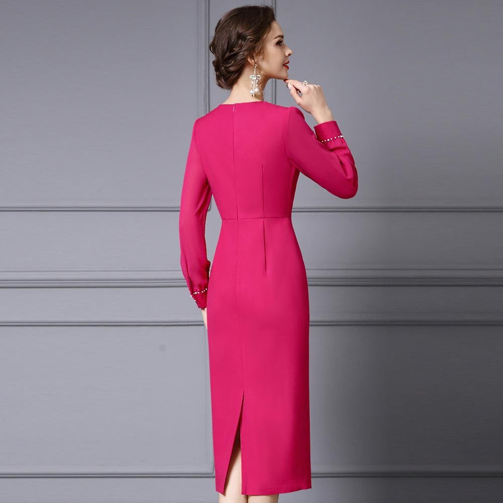 Zhili Elegantní šaty s dlouhým rukávem s diamanty a perlami na jaro 2025