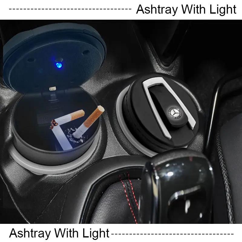 AABIF1 Car LED Ashtray Garbage Coin Storage Cup Container Cigar Ash Tray Stickers For Mercedes Benz C260 C200 C180 GLA/E/C Class E43
