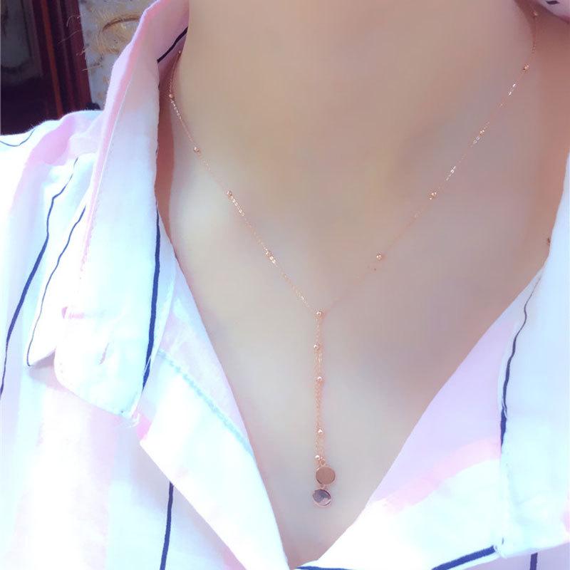 Purple Gold Women'S Fringed Bead Necklace Plated Rose Gold Fashion Temperament Colored Gold Collarbone Chain