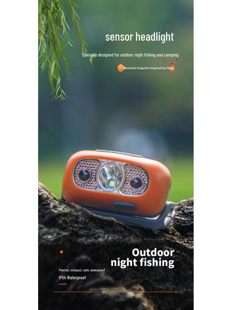 USB Rechargeable LED Headlamp with Wave Sensor - Waterproof for Fishing & Camping