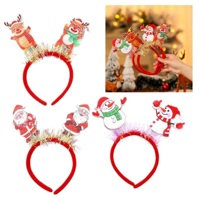 Santa/Snowman/Deer Headpiece Elastic Handmade Headband Plastic Christmas Tree Decoration For Holiday Event