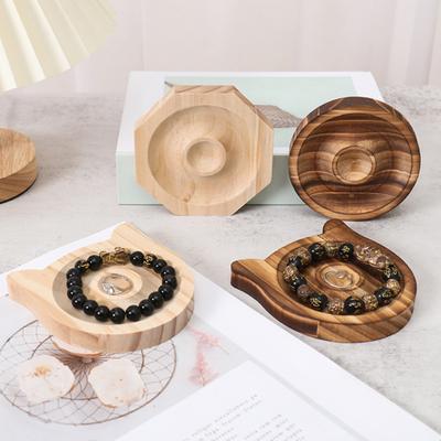 Wooden Bracelet Holder Round Square Rectangle Rustic Heavy Duty Solid Wood Beaded Bracelet Bangle Jewelry Organizer Display Stand Plate