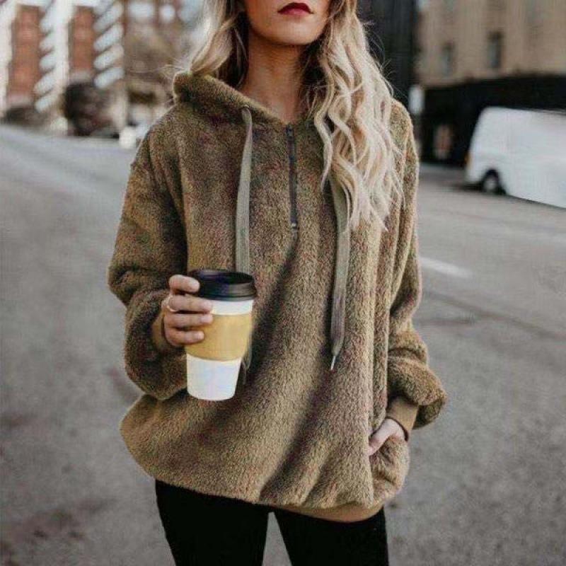 

YYFS Женская мода повседневные однотонные толстовки с капюшоном и длинными рукавами с принтом XXXXXL темно-коричневого