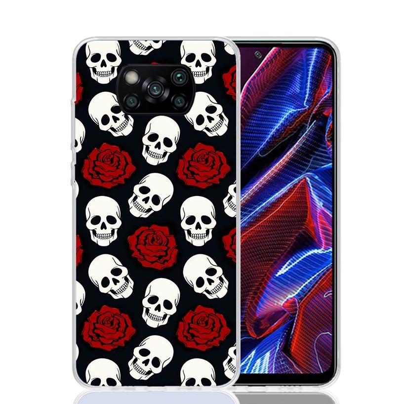 Human Skeleton Red Rose Phone Case For Xiaomi Poco F7 Ultra X7 X6 Pro X5 Redmi 15 15C 13 13C 12 12C 10 10A 10C 9 9A 9C 9T Shell