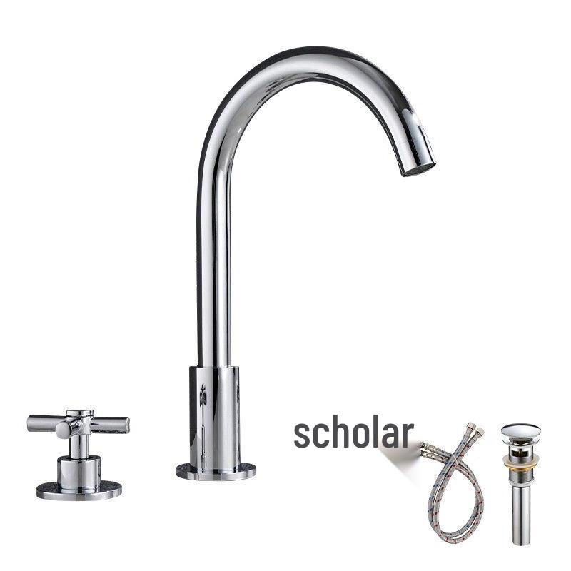 MDNG 3-Hole Basin Faucet with Cross Handle & Drainer