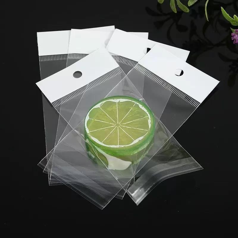 Transparent Self-adhesive Bags Disposable Plastic Bag with Hanging Hole Suitable for Packaging Badges Jewelry and Glass Paper Transparent Pouch