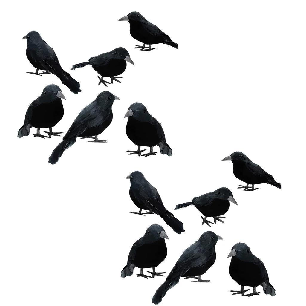 12pc Small Crow Figurines Set Artificial Ravens Tabletop Decorations Halloween Props Indoor Outdoor Display Accessories for Seasonal Ambiance