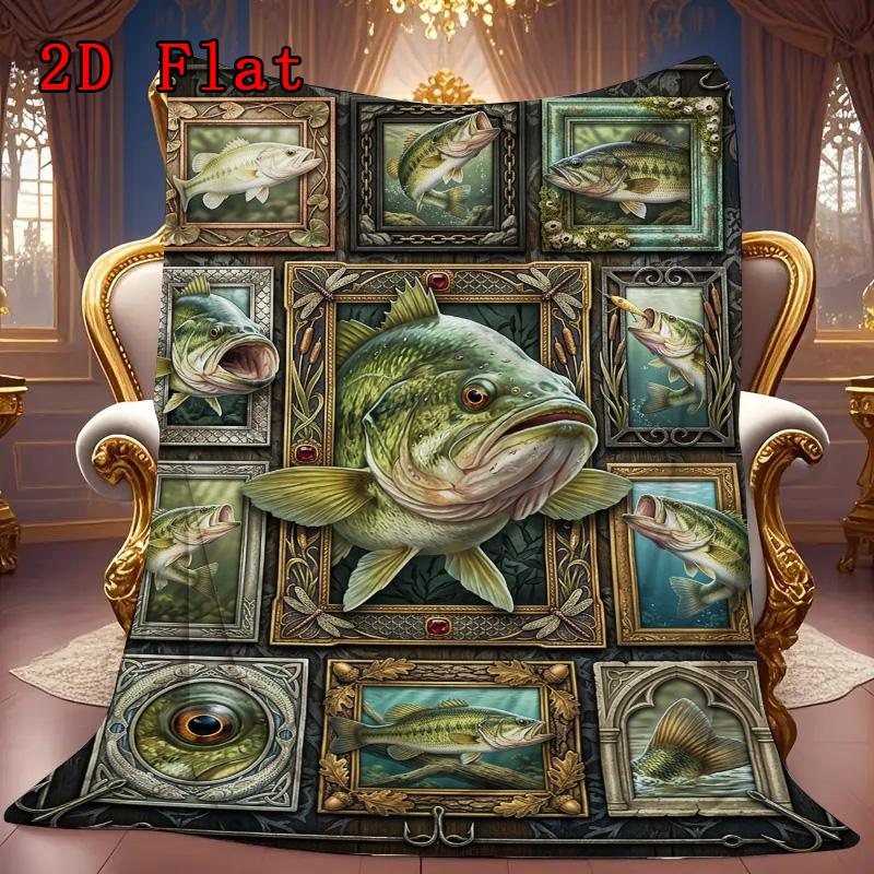 Bass Fish Collection 2D Flat Pattern Flannel Blanket, High quality All Seasons, Home Decor, Warmth and Comfort, Perfect for Christmas Gifts.