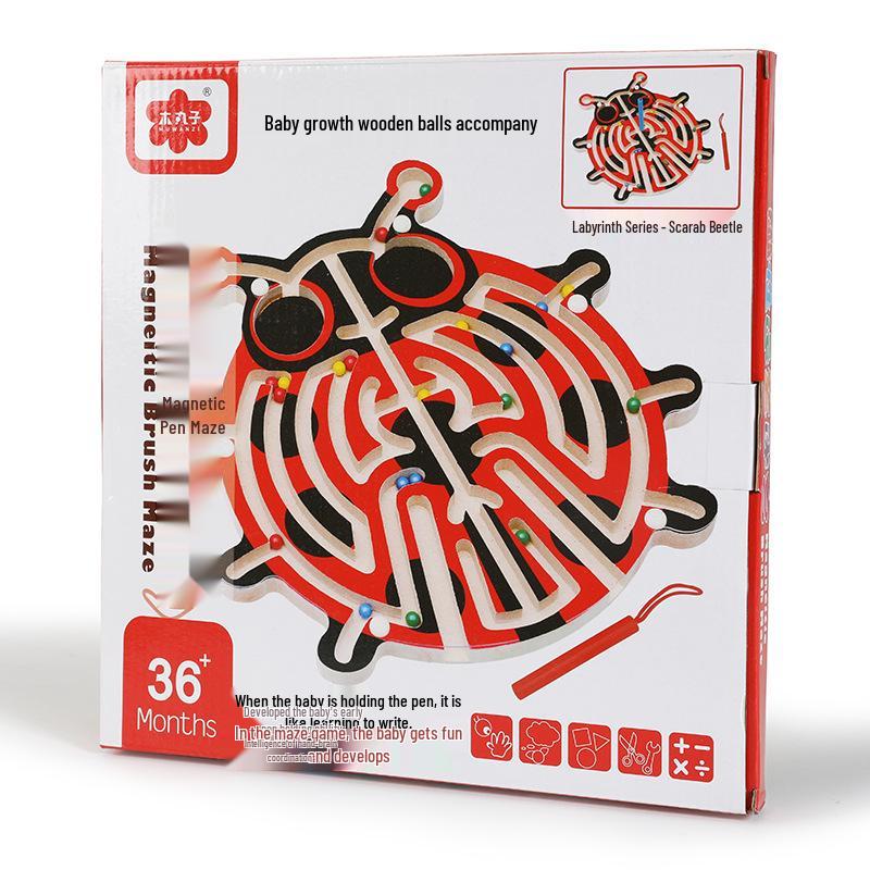 Wooden Marble Maze with Magnetic Pen – Animal Track Educational Toy for Kids