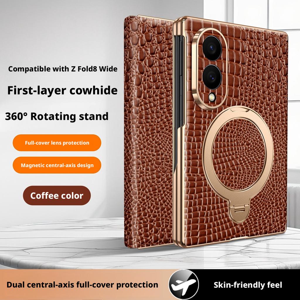 Premium Krokodilmönstrat Äkta Läderfodral för Samsung Galaxy Z Fold8 Ultra Fold 7 8 W26 Dubbel Centralaxel Skyddsfodral