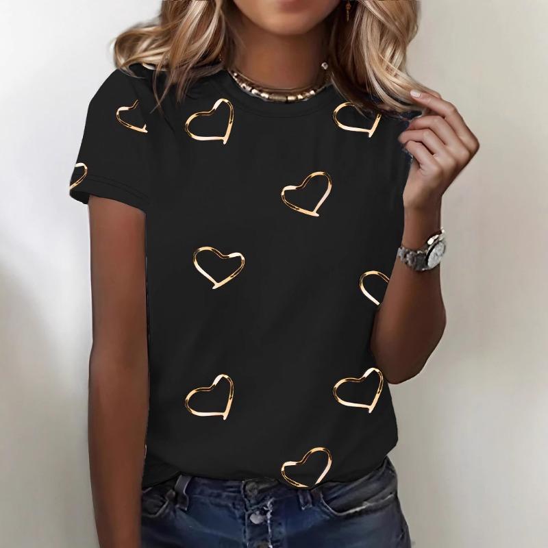 

Летний тренд Простая темпераментная футболка с круглым вырезом и короткими рукавами с принтом «Любовь» 4XL