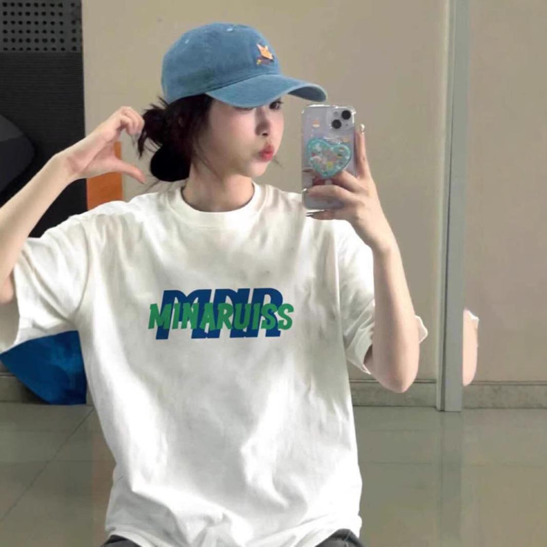 

Женская белая хлопковая футболка ретро большого размера - Свободный крой, Короткий рукав, Нишевый дизайн для лета L белый