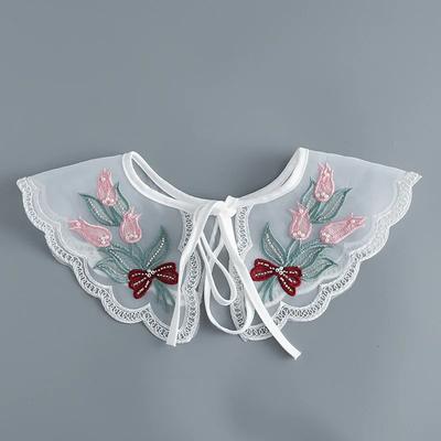 Sweet Floral Embroider Fake Collar for Women's Shirt Dress Sweater Detachable Collar Ladies Bowknots Neckwear Small Cape Shawl