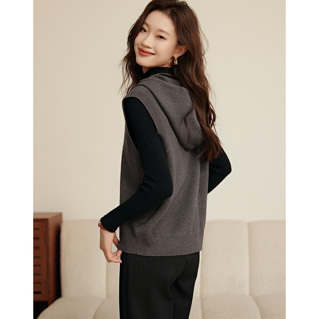Vest Sweater Winter Versatile Sweater Lazy Sleeveless Vest Hat Layered Knitted Sweater