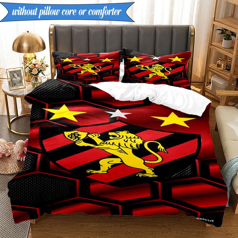 3PCS Sport Club Football Crest Printed Soft Bedding Set,Including 1pc Duvet Cover And 2pcs Pillowcases Perfect for Bedroom, Dormitory, Fan gift