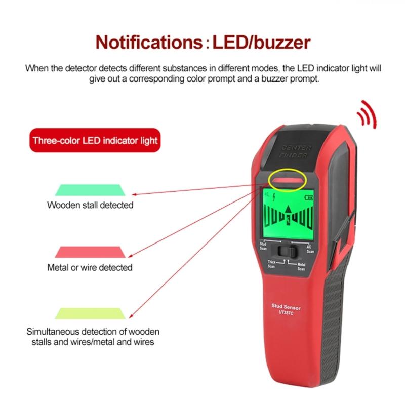 Portable Wire Pipe Detector Wood Metal Detector with LED Indicator Buzzer Multifunction Wall Studs Finder Scanning Tool