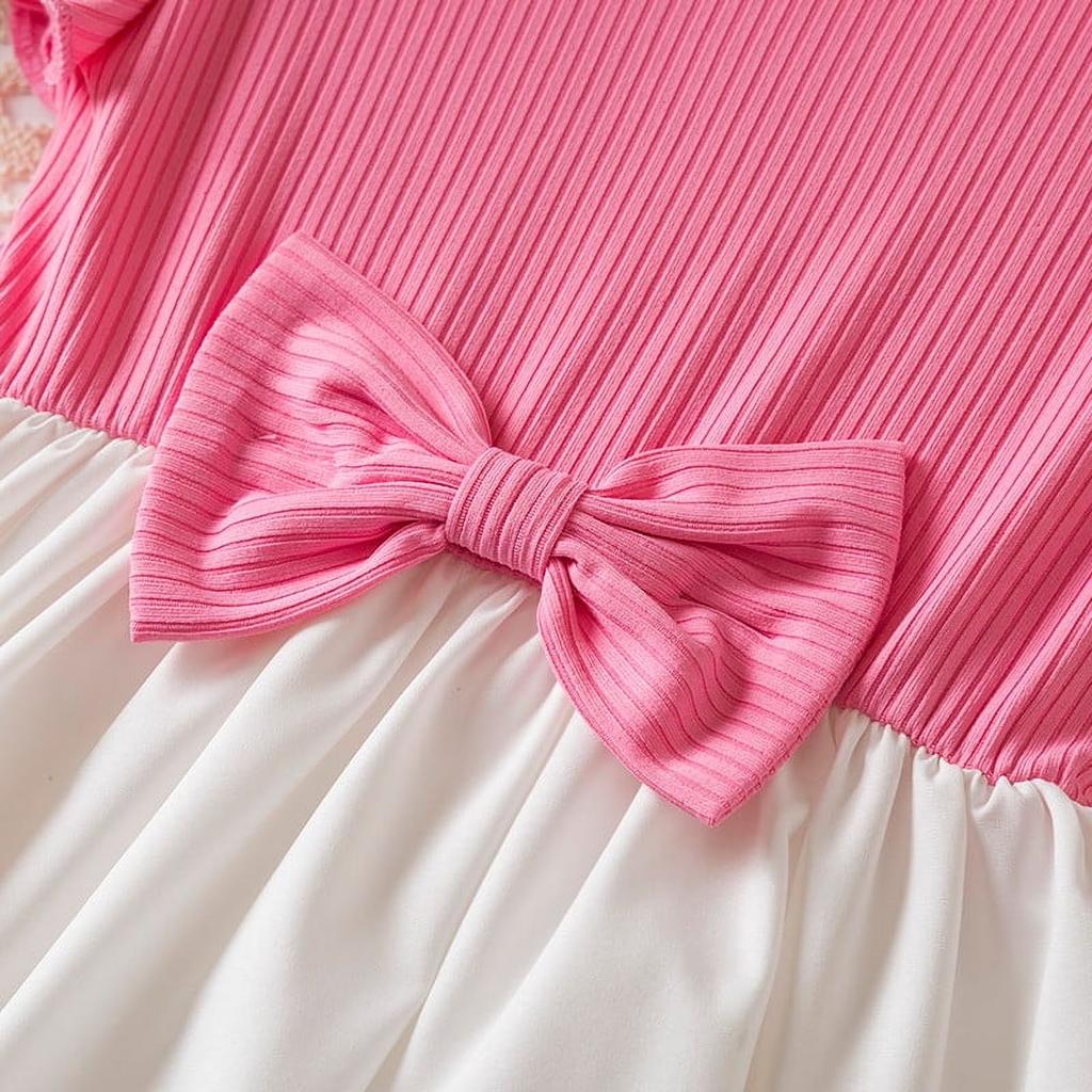 Toddler Girls Dress Flutter Sleeve Bow Waistband Floral Butterfly Print Skater Style Casual Summer Dress for Little Girls