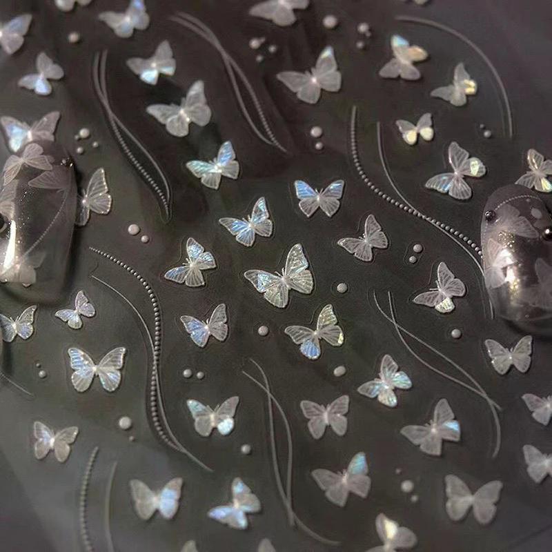 Shell Light White Butterfly Nail Stickers Glitter Adhesive Sticker Art Decoration Cute Diy Salon For Home Use High Quality