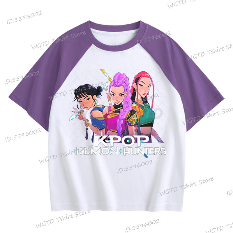 Popular children's clothing, movie prints, fashionable casual tops for young children, girls, boys, clothes, demon hunters, tigers, cartoon T-shirts