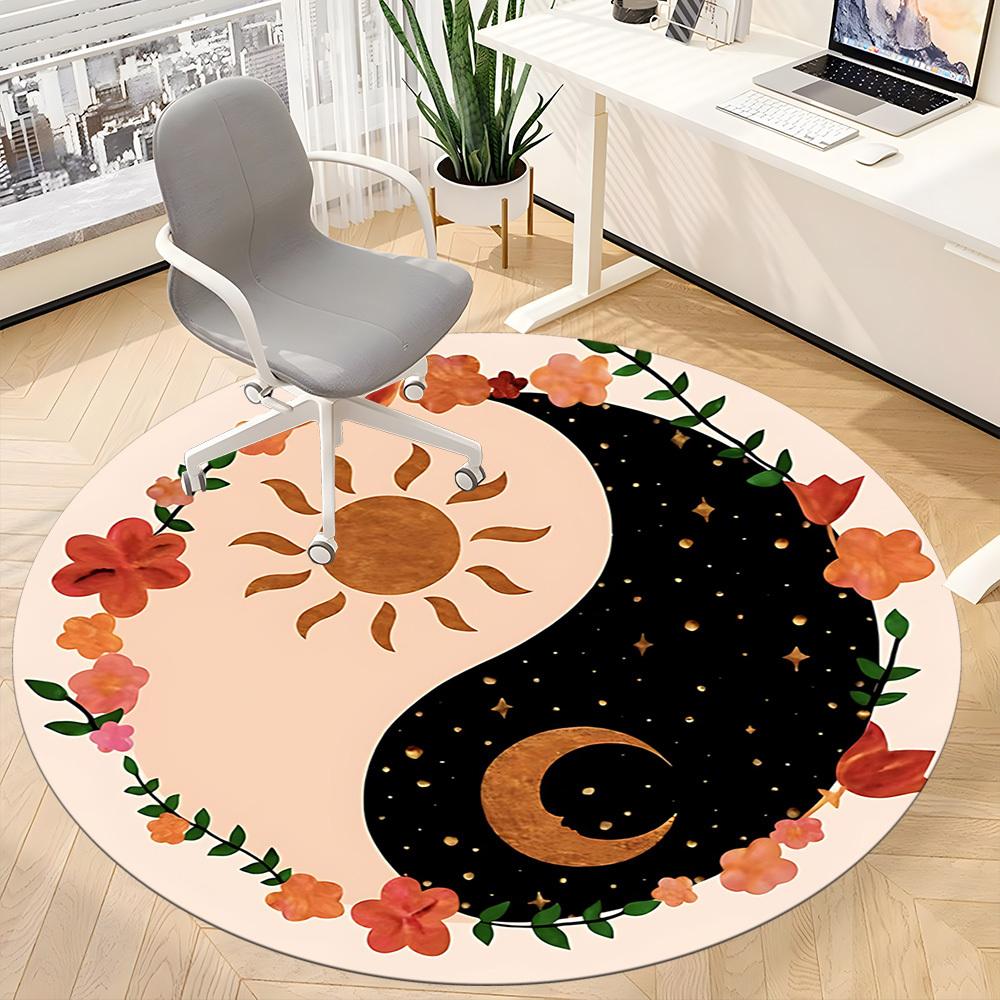 1pc DayNight YinYang Office Round Area Rug,  Mat Suitable For Office, Under Office Chairs Bedroom Living Room Home Decor, Room Deco