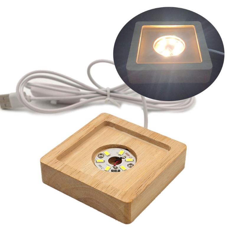 LED Lights Display Base Wooden Lighted Base Stand Compatible for w/ La-ser Crystal Glass Resin Art Colorful /White/Warm