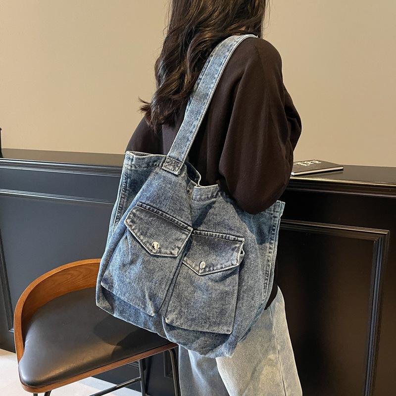 Retro Design Women's Denim Shoulder Bags Large Capacity Ladies Travel Handbags Commuter College Girls Book Tote Shopper Bag