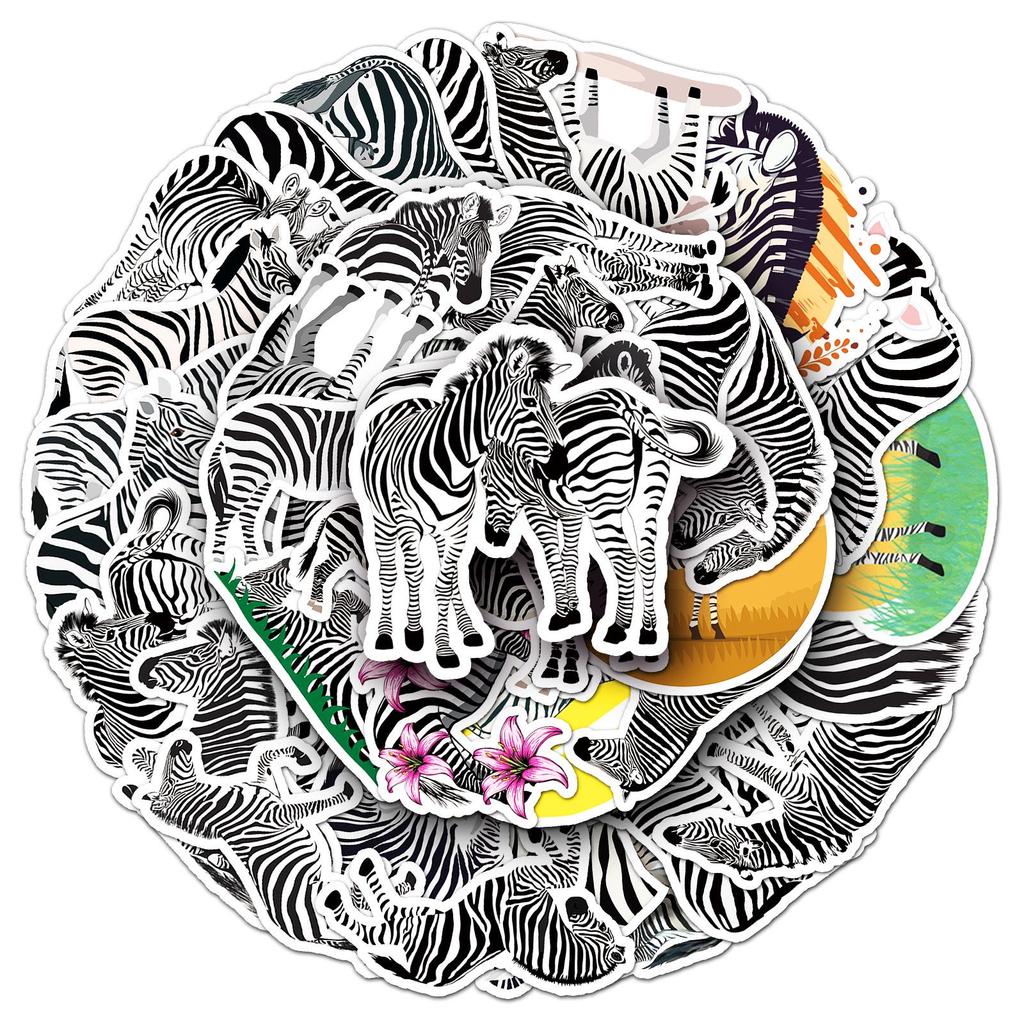 50 Zebra Stripes Animal Graffiti Stickers for Milk Tea Cup & Journal - Black & White Cute Decorative Stationery