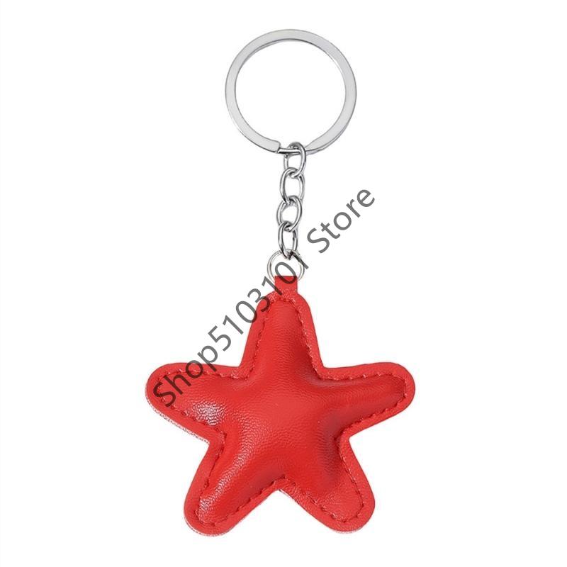 Colorful Five-Pointed Star Keyring Star Shaped Keychain Handmade PU leather Pentagrams Pendant Key Chain Bag Jewelry