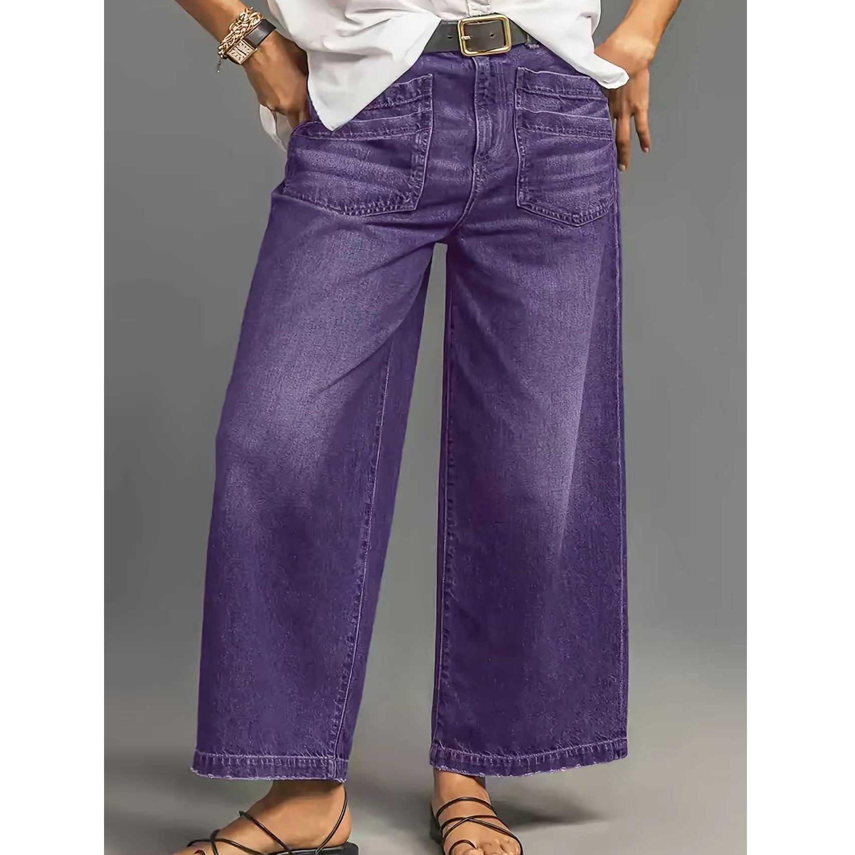 

Plus Size Wide-Leg Fashion Jeans - Casual & Versatile (Belt Decorative Only) XXXXXL темно-фіолетовий колір