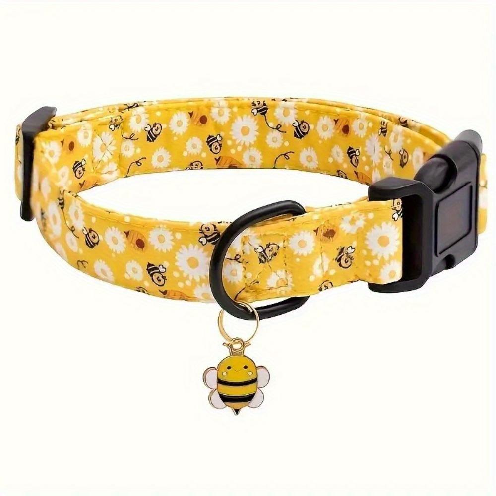 

1PC cute yellow bee print dog collar, suitable for small, medium and large dogs L
