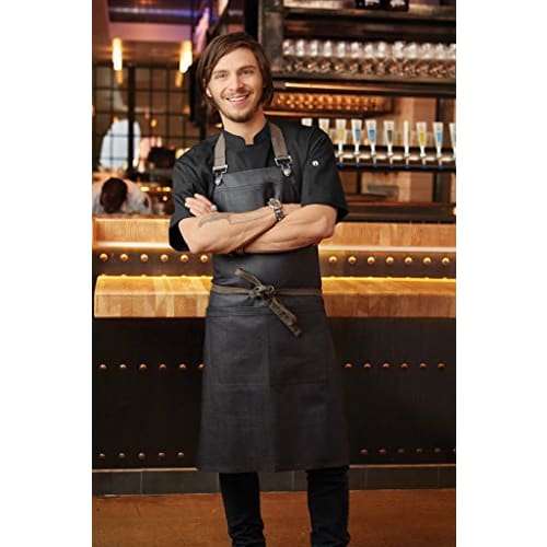 Chef Works Boulder Waxed Denim Look Bib Apron (Unisex) in Black/Brown