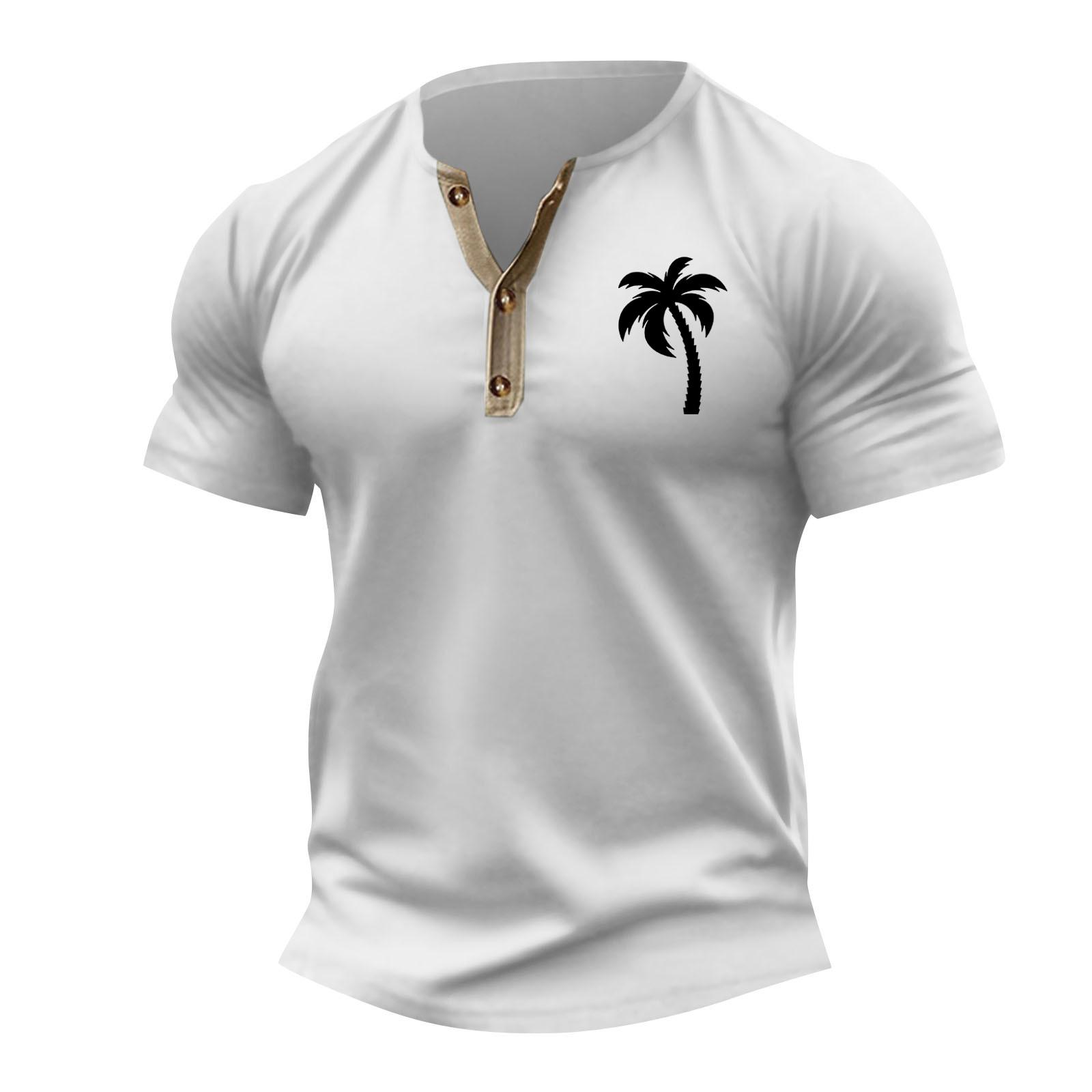 

Вінтажна літня чоловіча футболка з 3 ґудзиками, відкритий вільний одяг, футболка з коротким рукавом і принтом XL білий