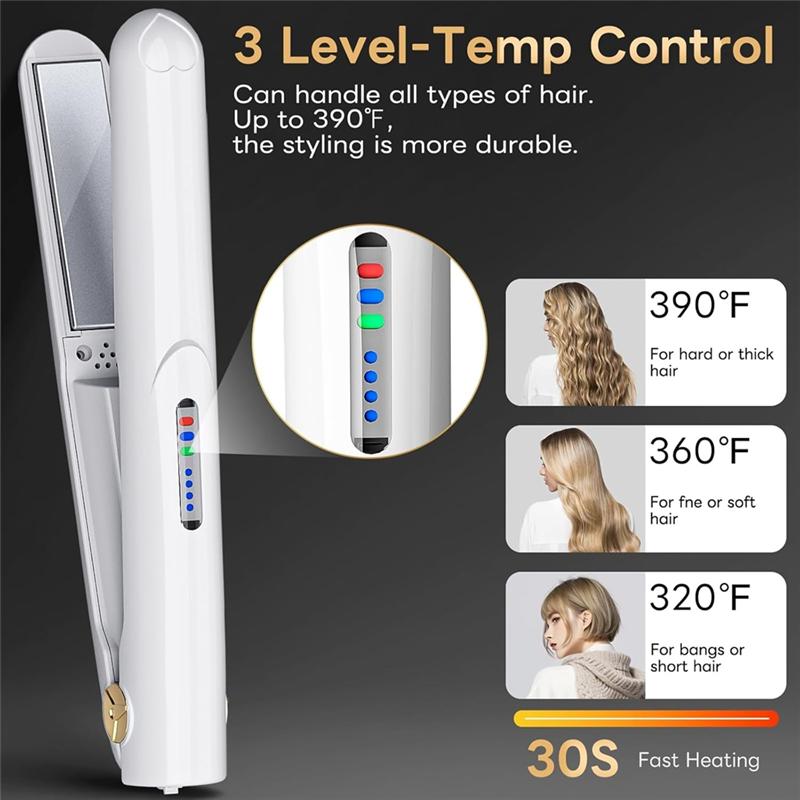 Mini Cordless Hair Straightener And Curler Portable Travel Hot Tool Cordless USB Charging Straight Curl Support