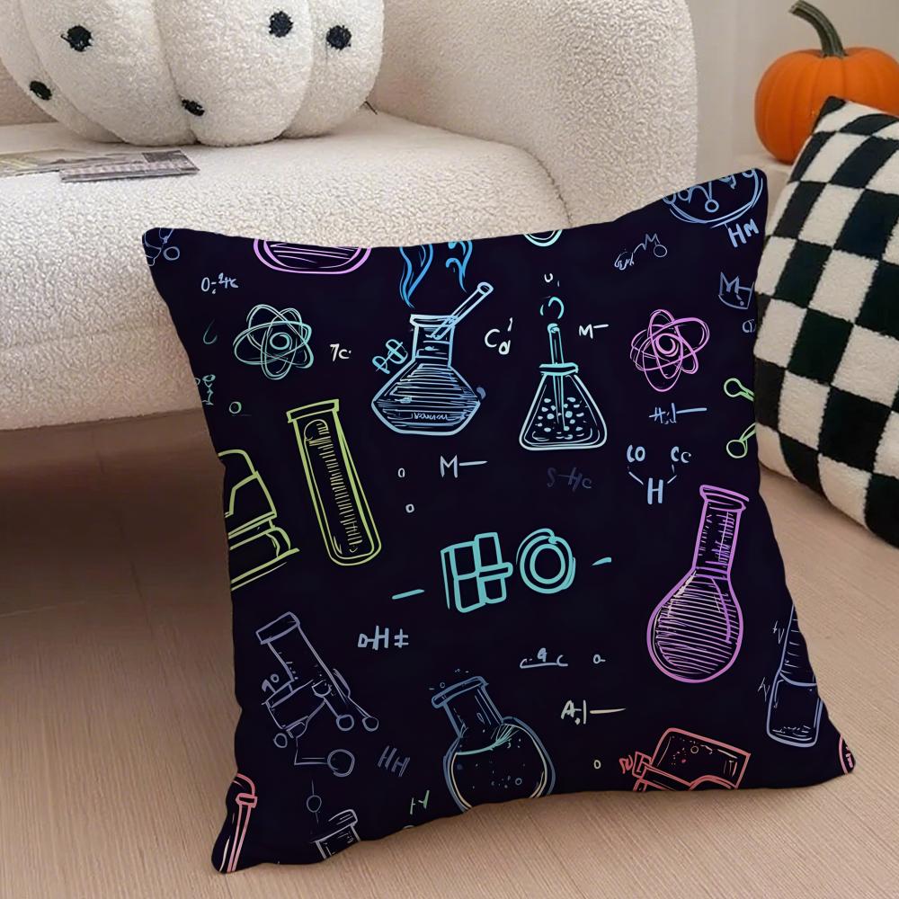 Experimental Fundamental Chemistry Cushion Cover Throw Pillow Cover Hidden Button Durable Polyester Chair Cushion