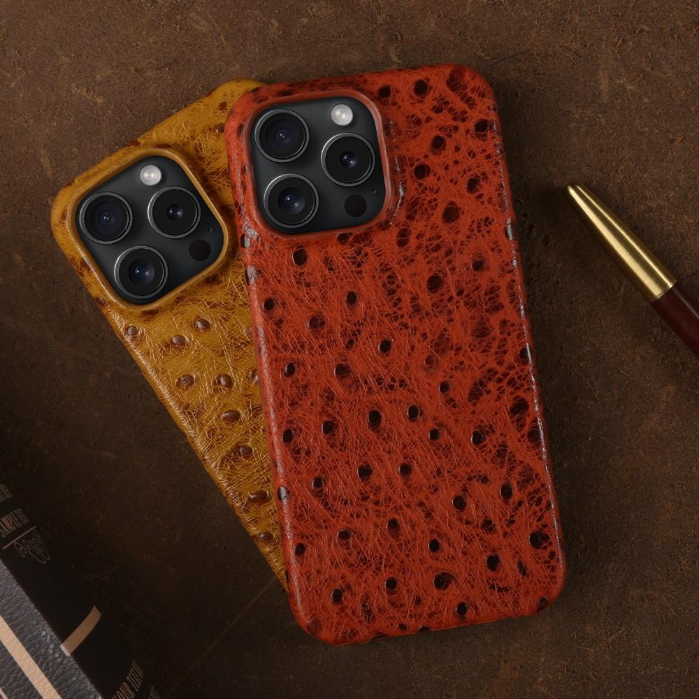 Ostrich Genuine Leather Case For iphone 16 Pro Max 15pro 14 13 12 11 XR XSMAX SE4 Real Cowhide Back Cover Coque Shell