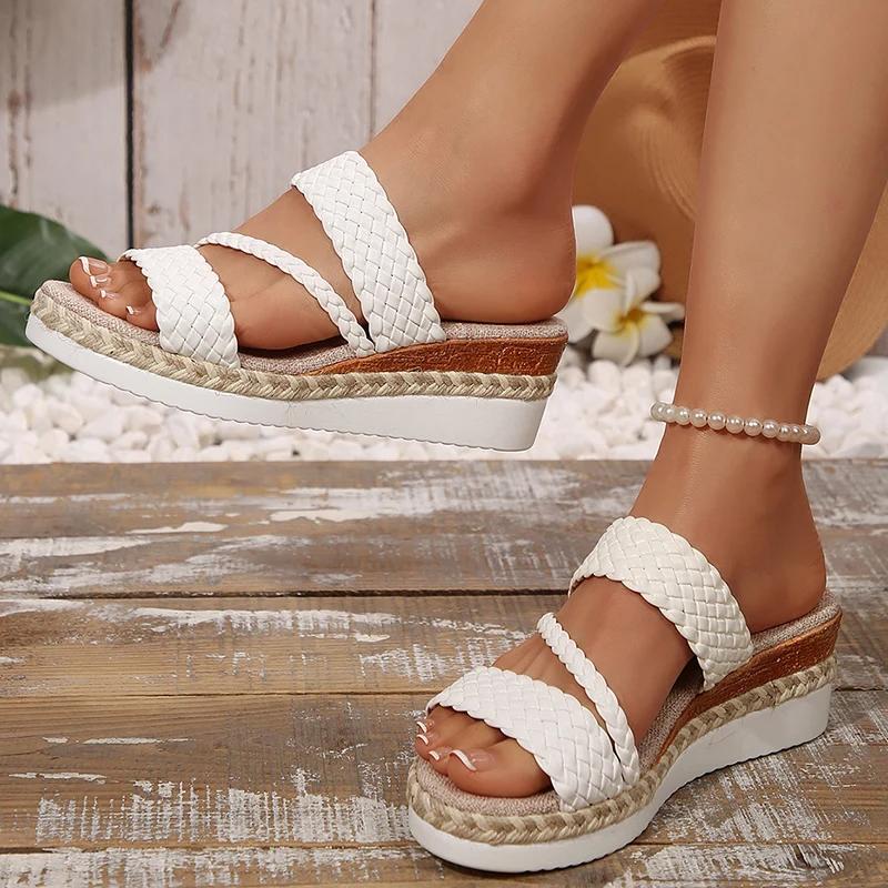 Fashion Zoki Lightweight Thick Sole Woven Slippers for Women 2025 Summer Wedge Heels Sandals Woman Plus Size Platform Sandles Female