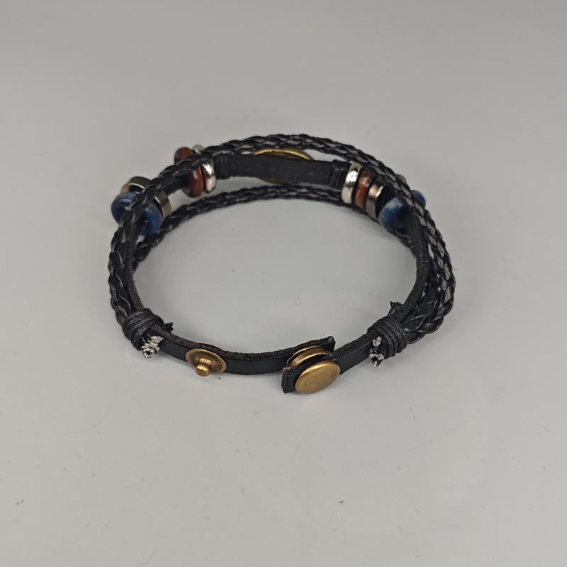 Korean Style Blue Woven Leather Bracelet - Retro Student Design, Popular Personality Bangle